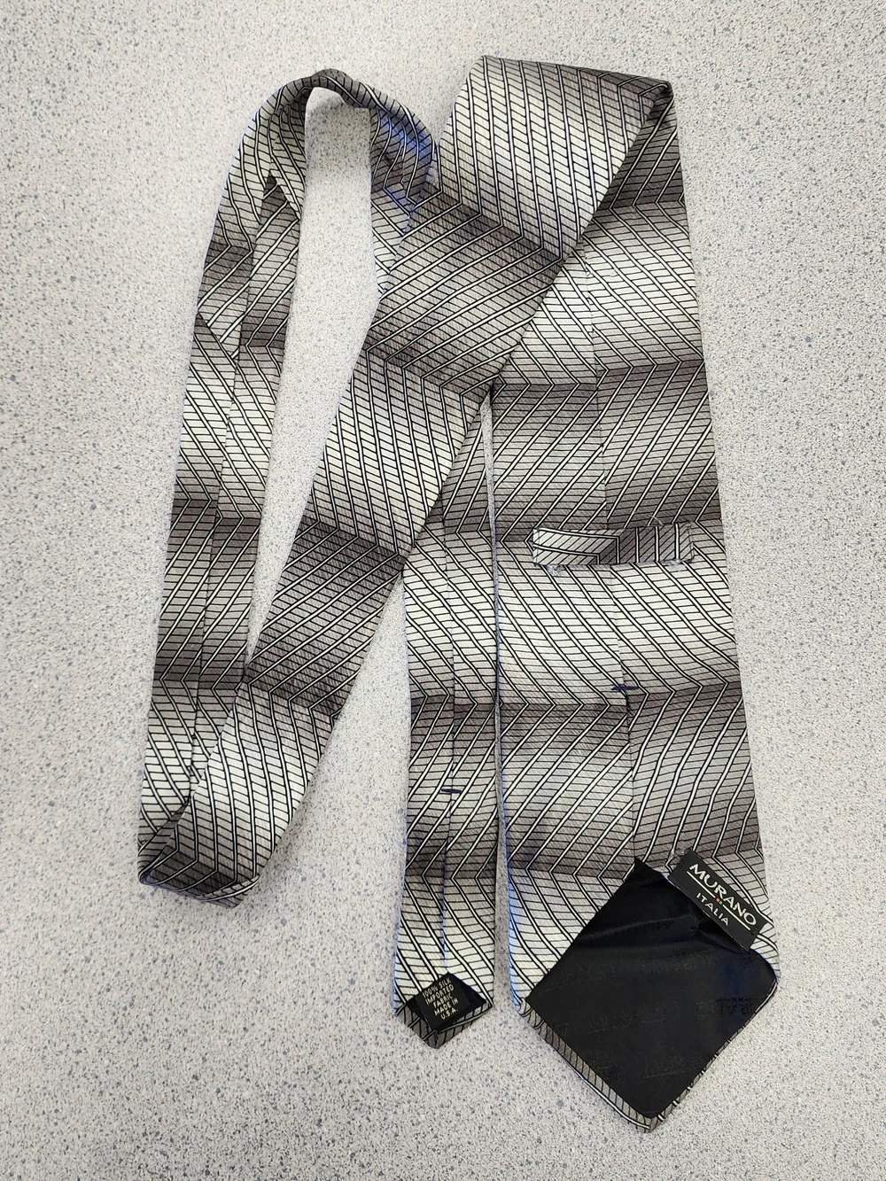Murano Italia Gray Ombre Chevron Stripe Silk Necktie